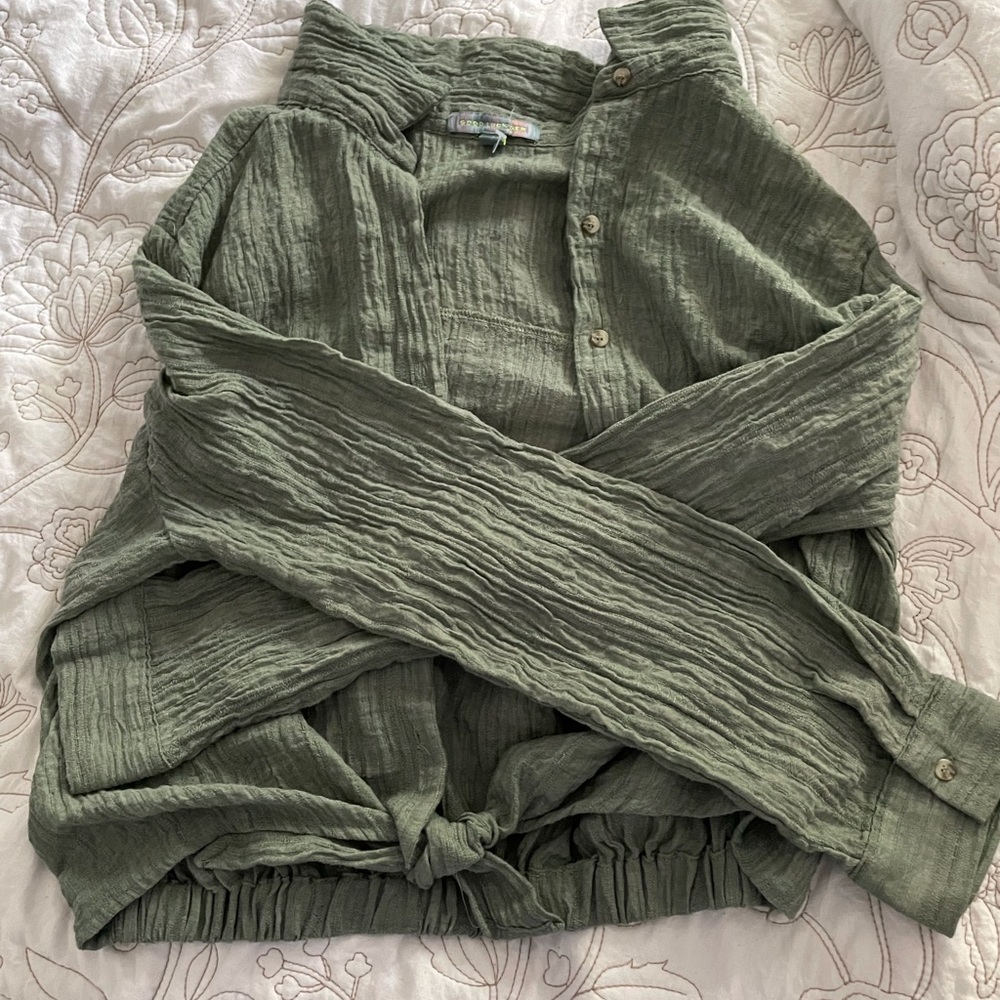 Green Tie Blouse